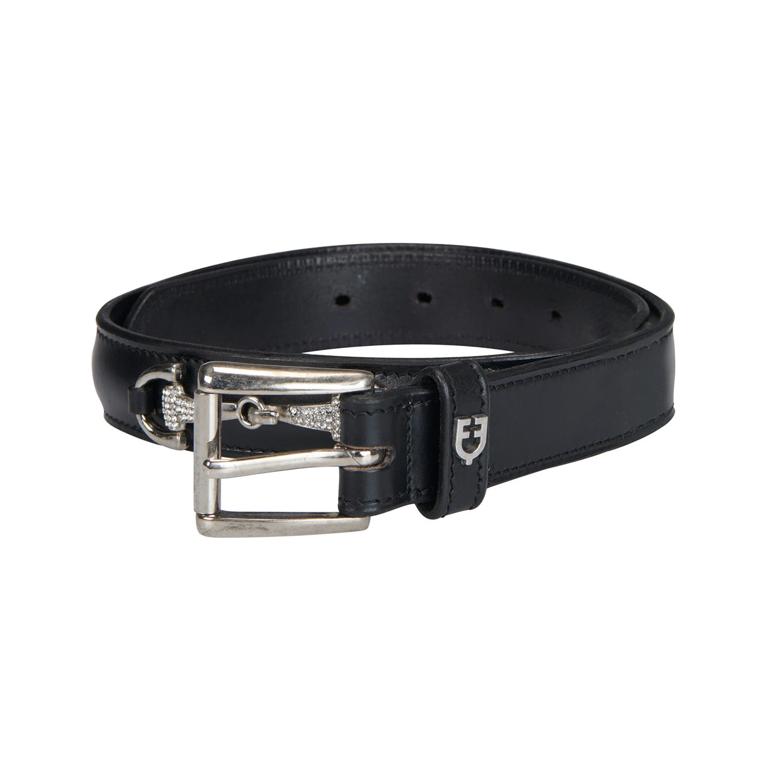 Leren riem met kneveltrenzen en strassteentjes