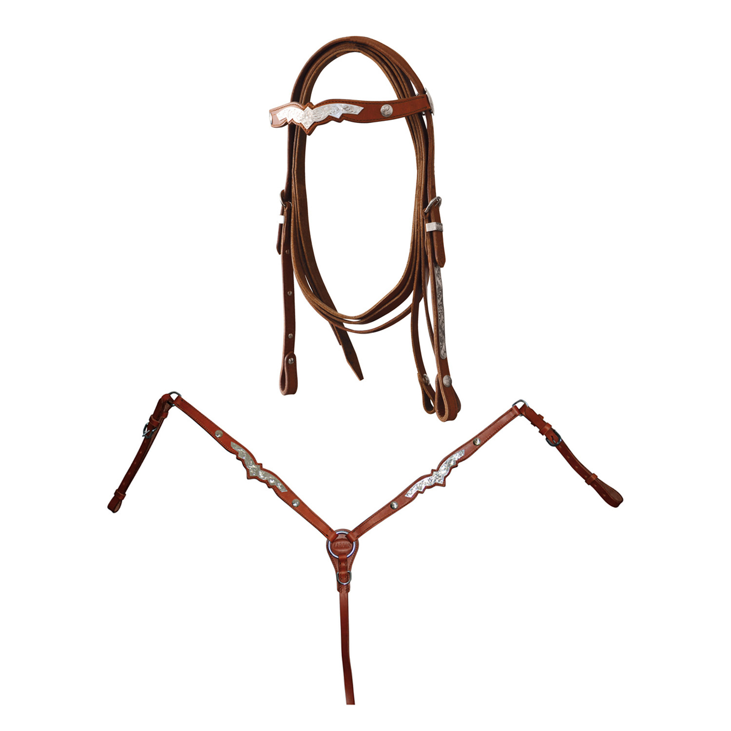 Western Bridle With Breastplate And Reins. Silver Decorations