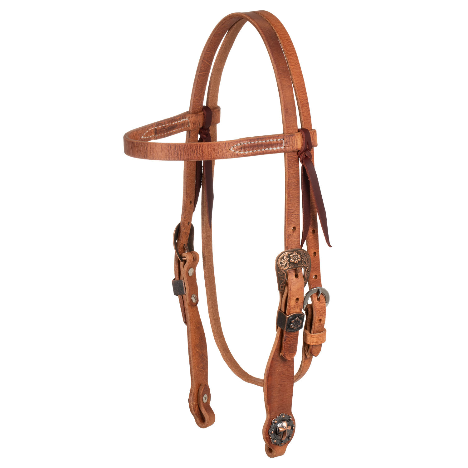 Fioccaglio Floreale In Rame Con Concho A Croce Briglia Western