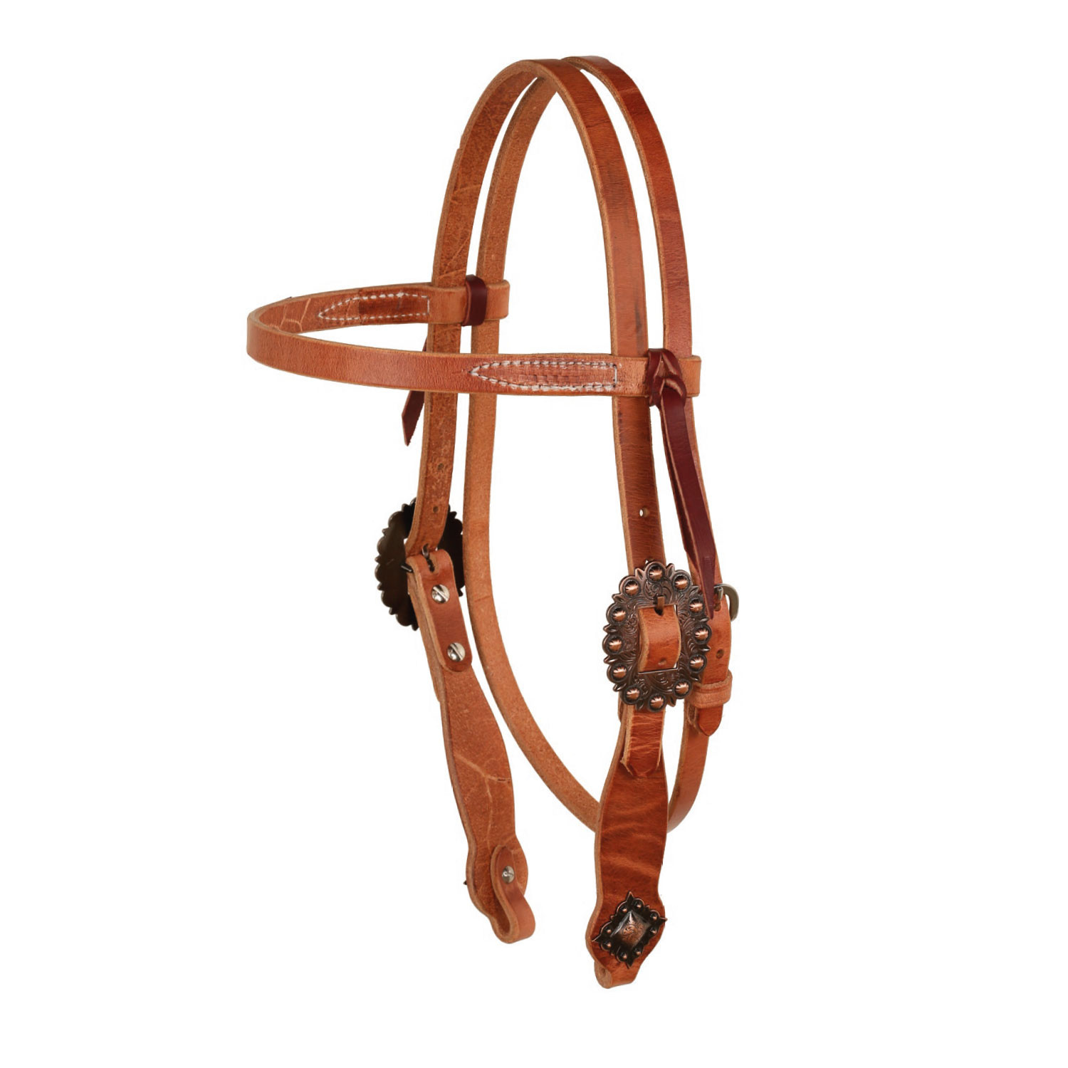 Westernová uzdečka Berlin Custom Leather s měděným zdobením a kosočtvercovými conchy