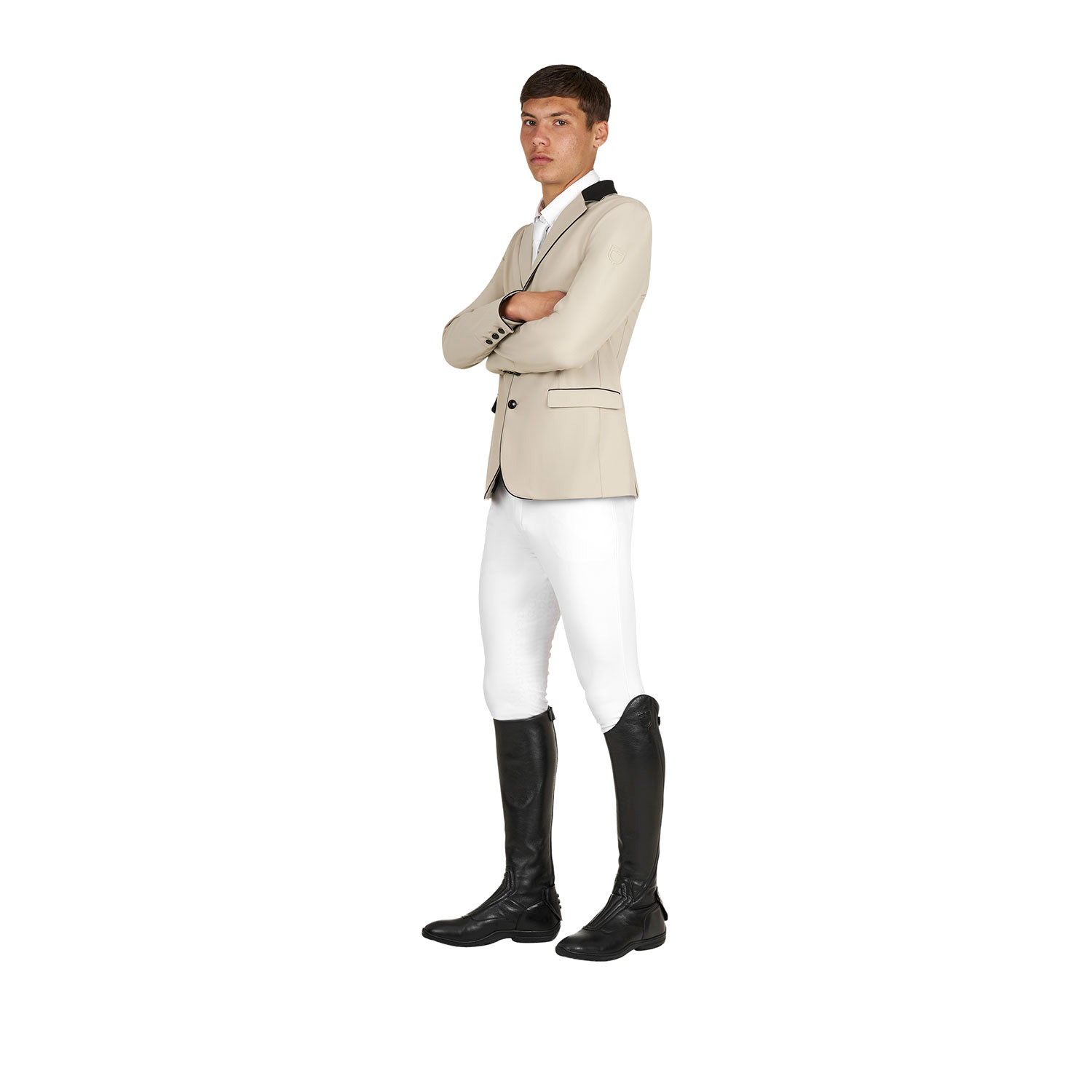 Pánské závodní sako Equestro se třemi knoflíky a semišovým límcem