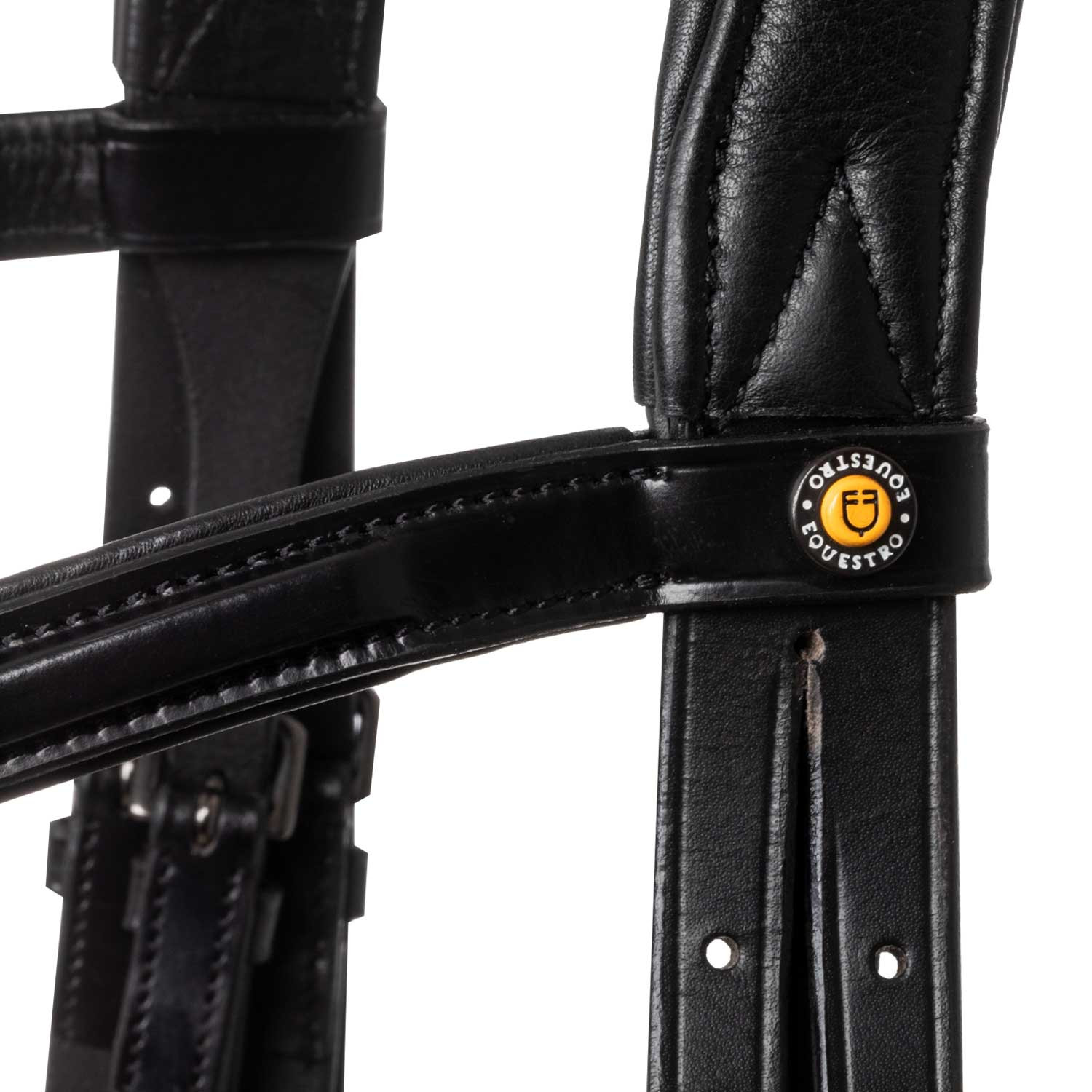 Anatomická kožená uzdečka Equestro s černým kováním a logem