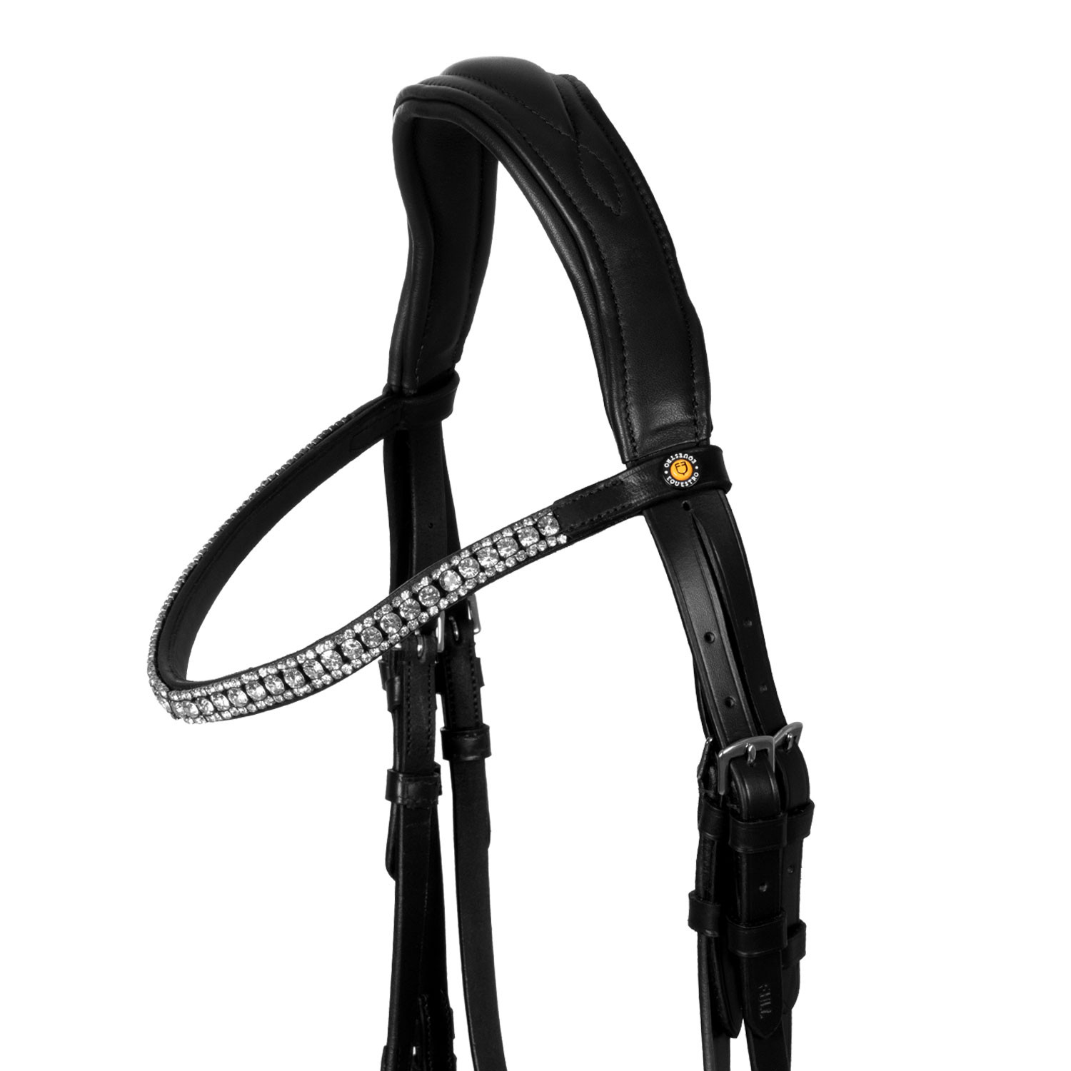 Černá anatomická kožená uzdečka Equestro s kamínky
