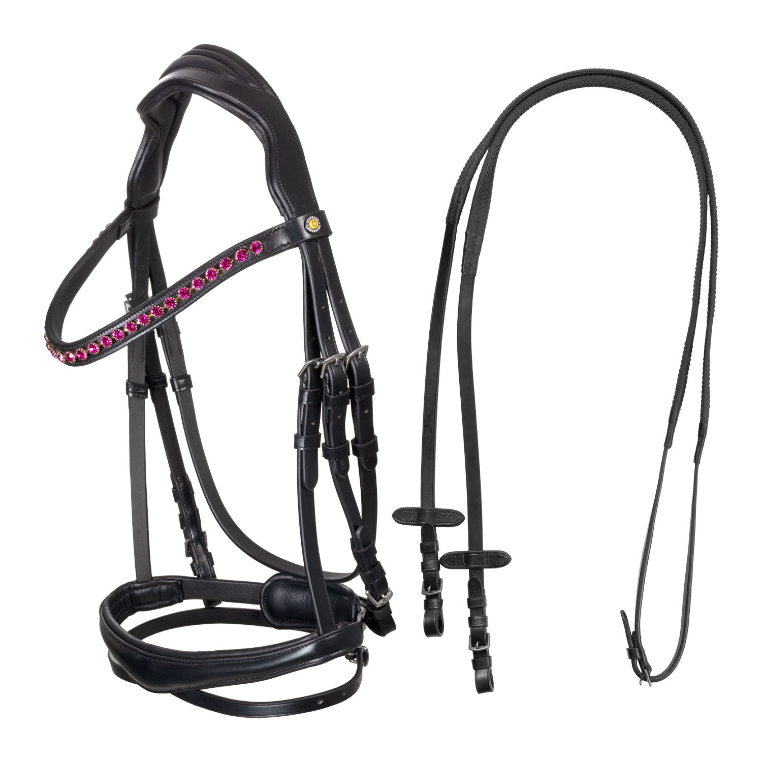 Anatomická kožená uzdečka Equestro s růžovými kamínky