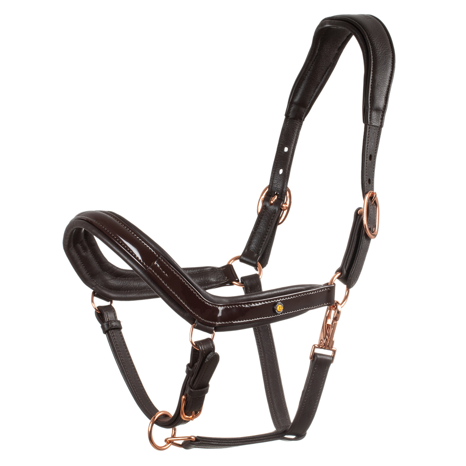 Ohlávka Equestro z leštěné kůže s růžově zlatým kováním