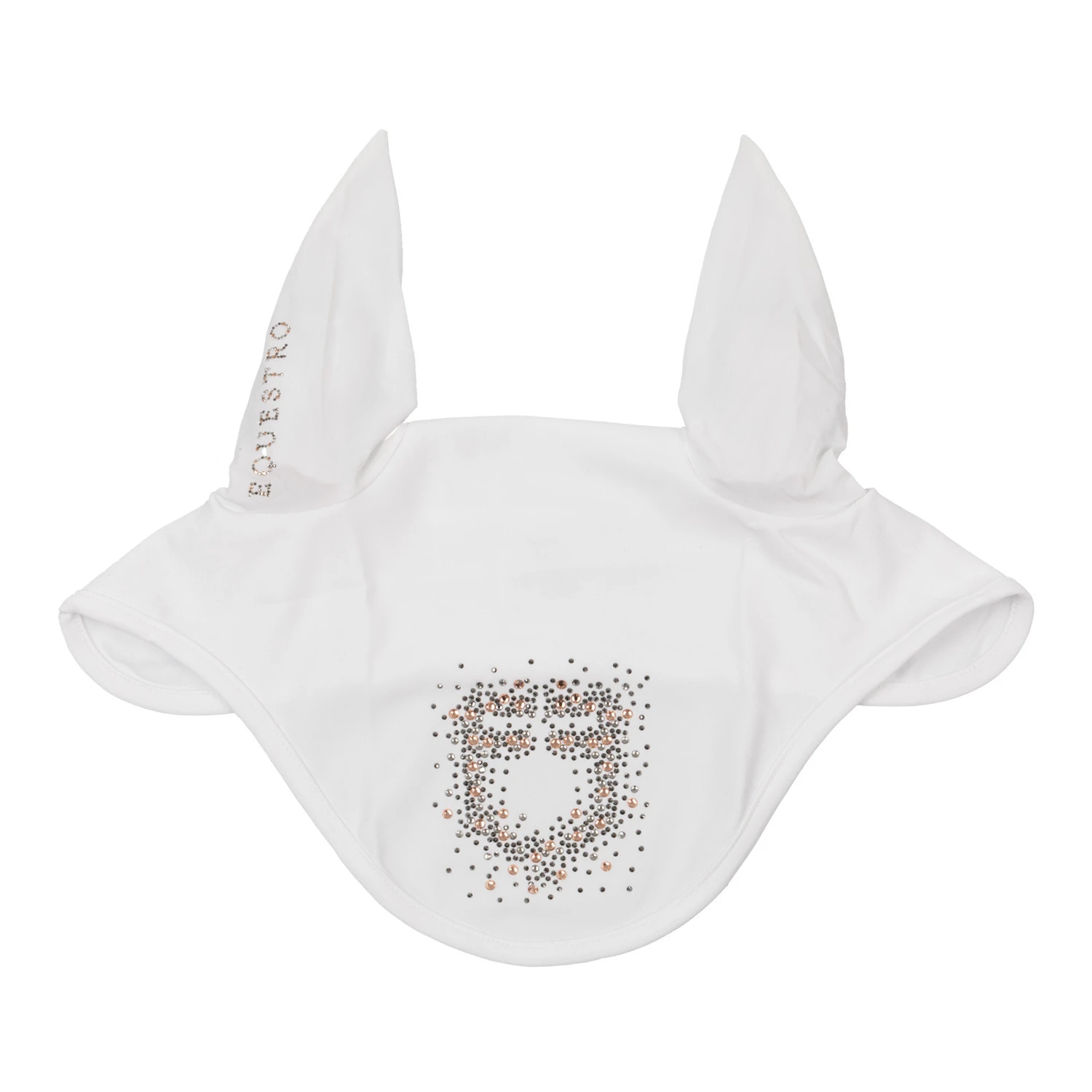 Vliegenmasker van technische stof met strassteentjeslogo