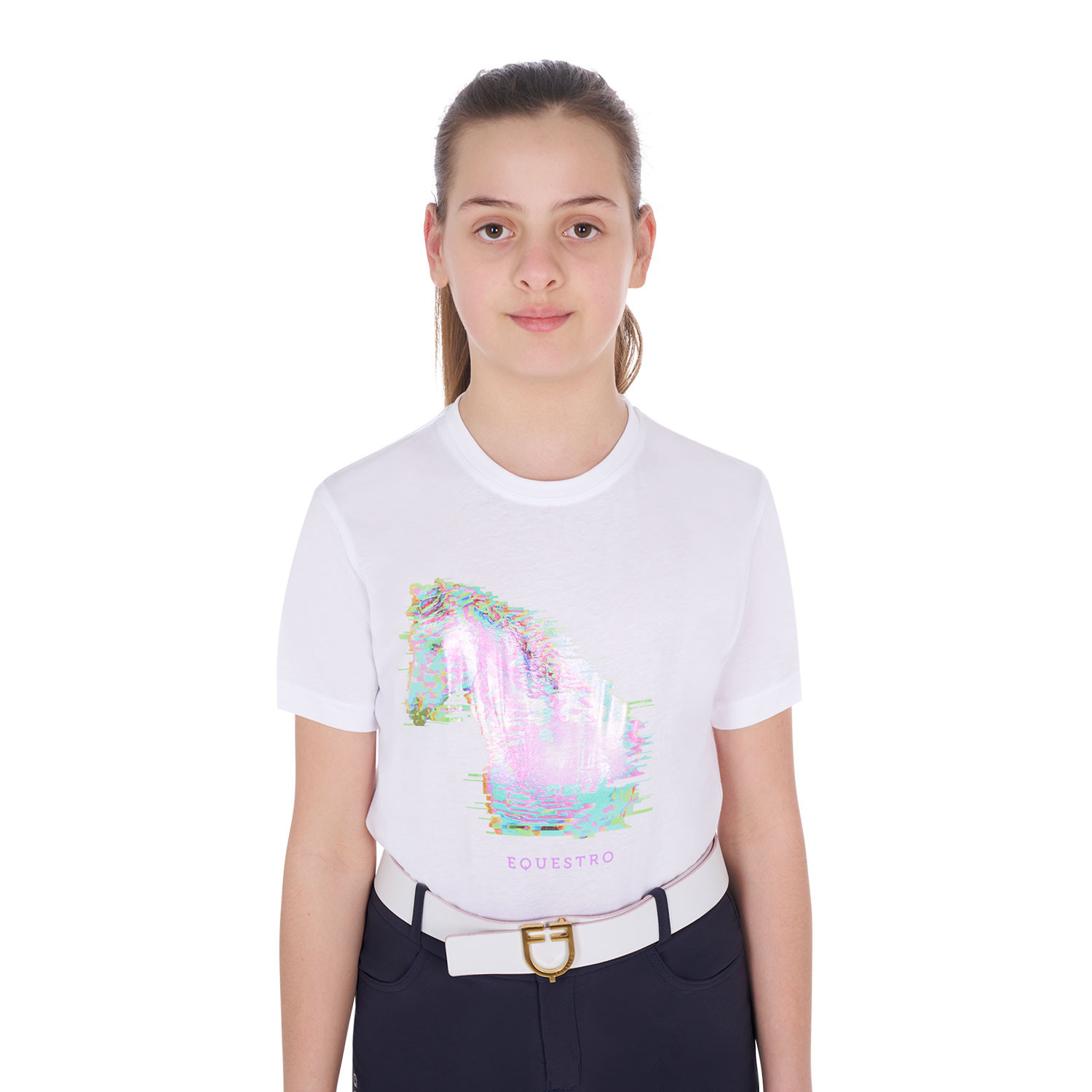 Dívčí slim fit tričko Equestro s potiskem koně