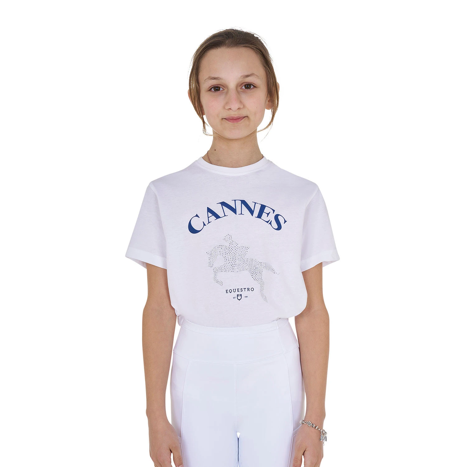 Mädchen-Cannes-Baumwoll-T-Shirt mit Strasssteinen