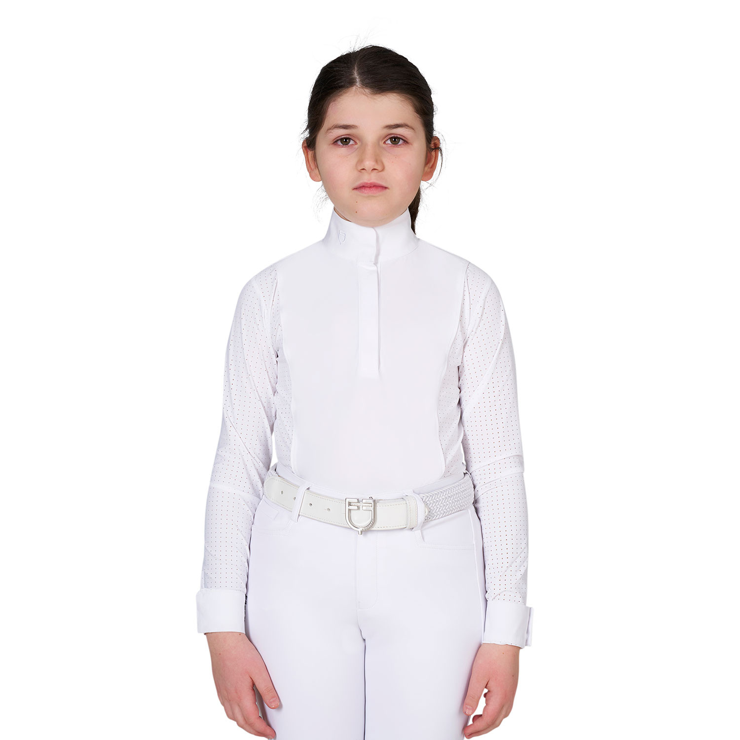 Girls' competition polo shirt with perforated inserts