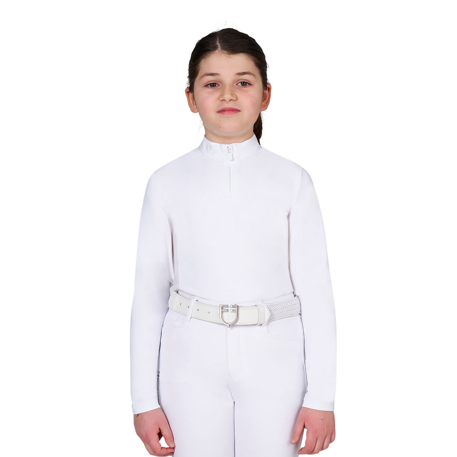 Girls' competition polo shirt with micromesh inserts