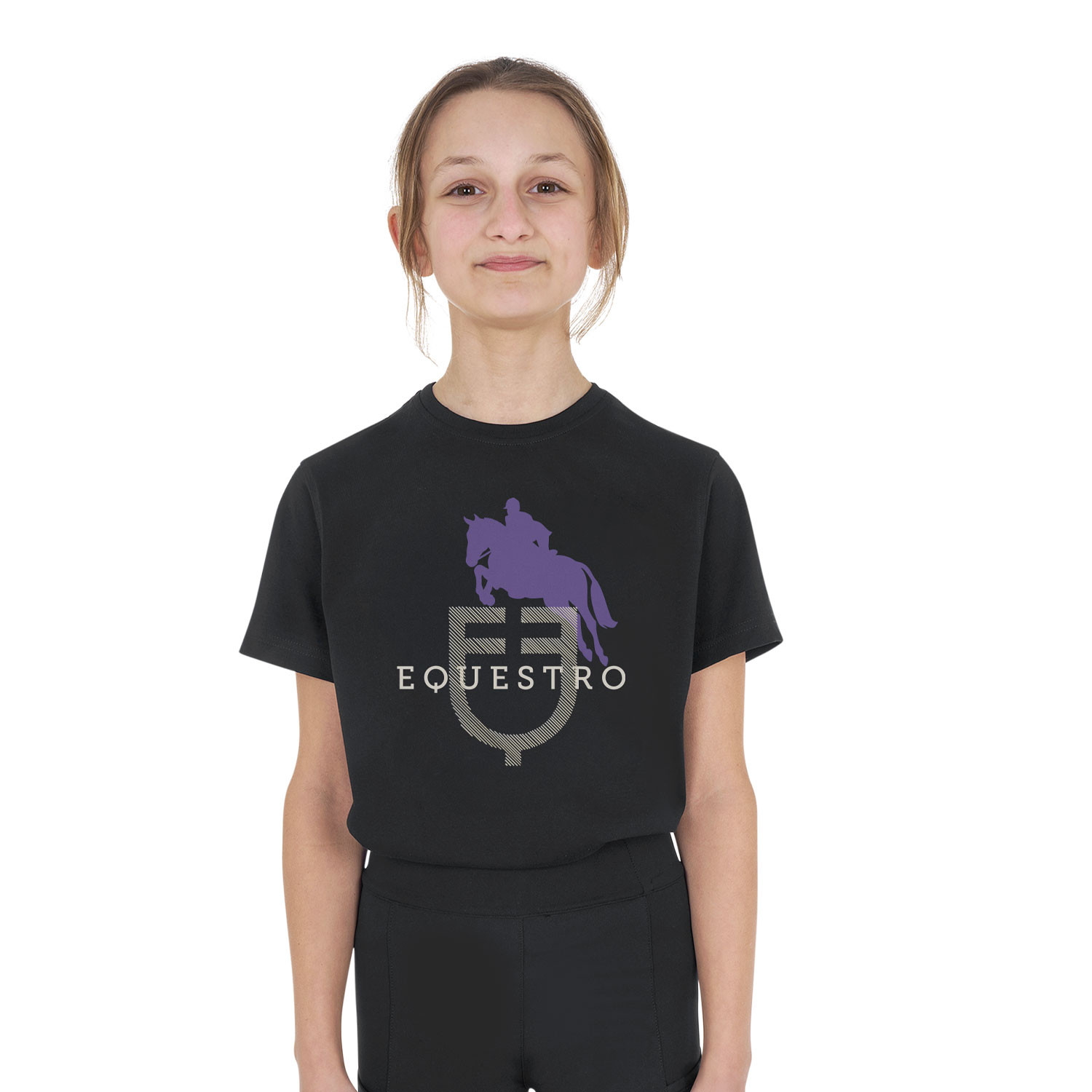 Dětské unisex bavlněné tričko Equestro Horse Jump Glossy