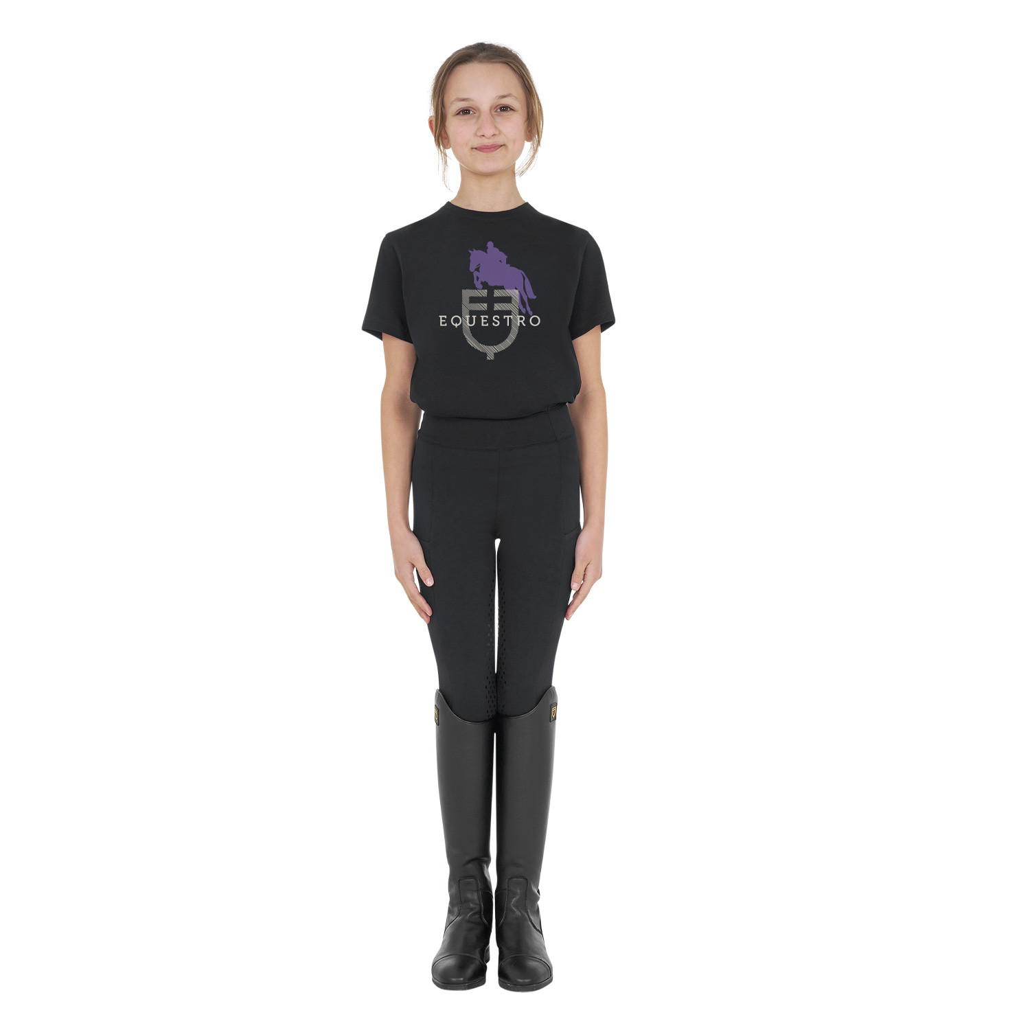 Dětské unisex bavlněné tričko Equestro Horse Jump Glossy