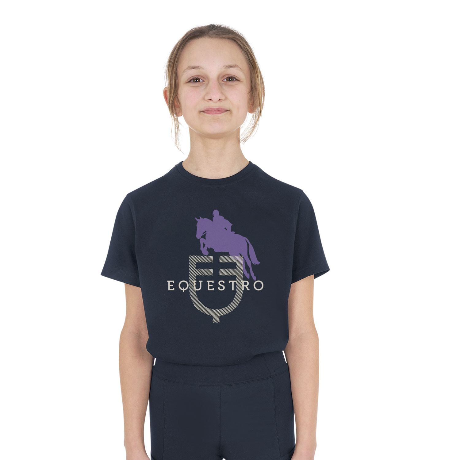 Dětské unisex bavlněné tričko Equestro Horse Jump Glossy