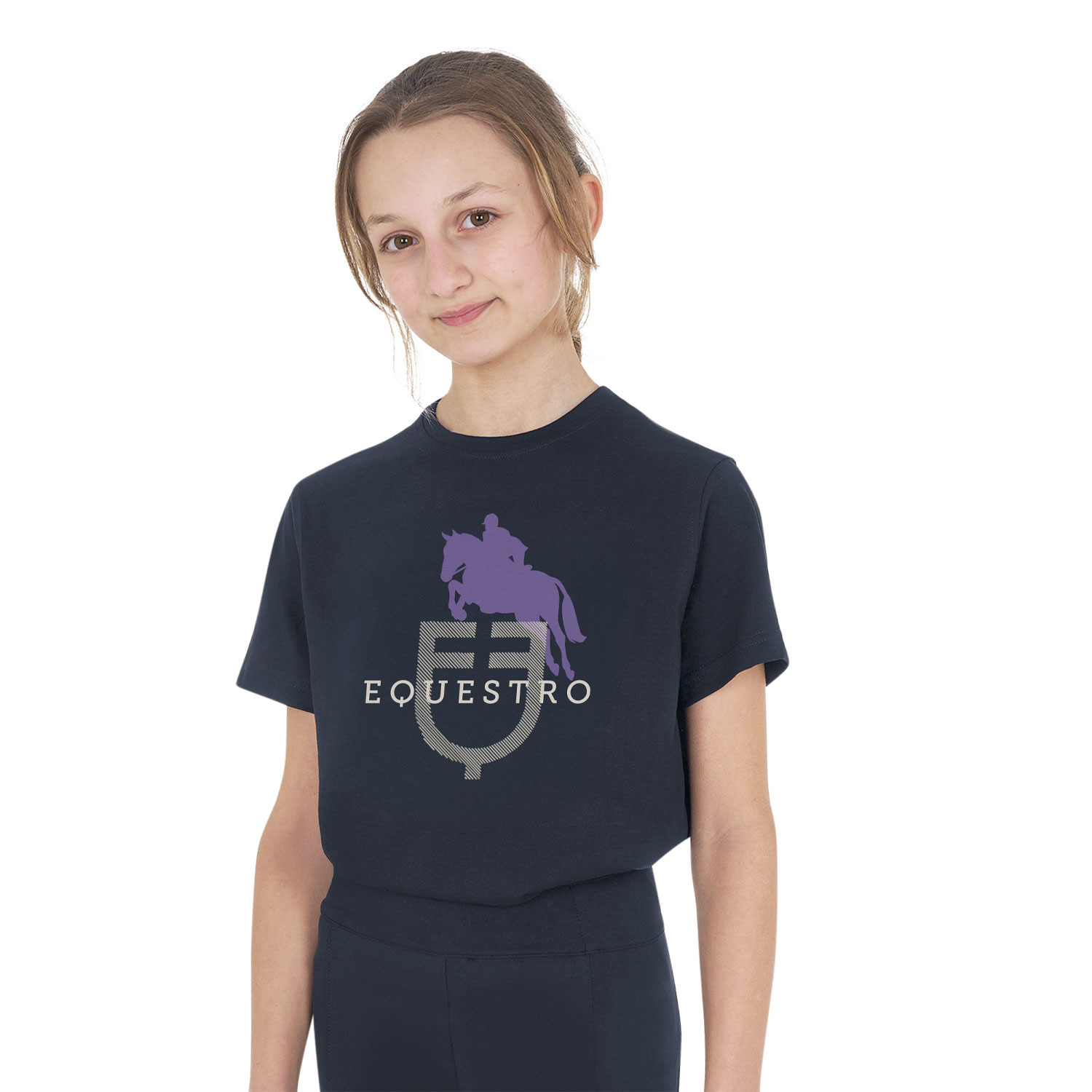 Dětské unisex bavlněné tričko Equestro Horse Jump Glossy