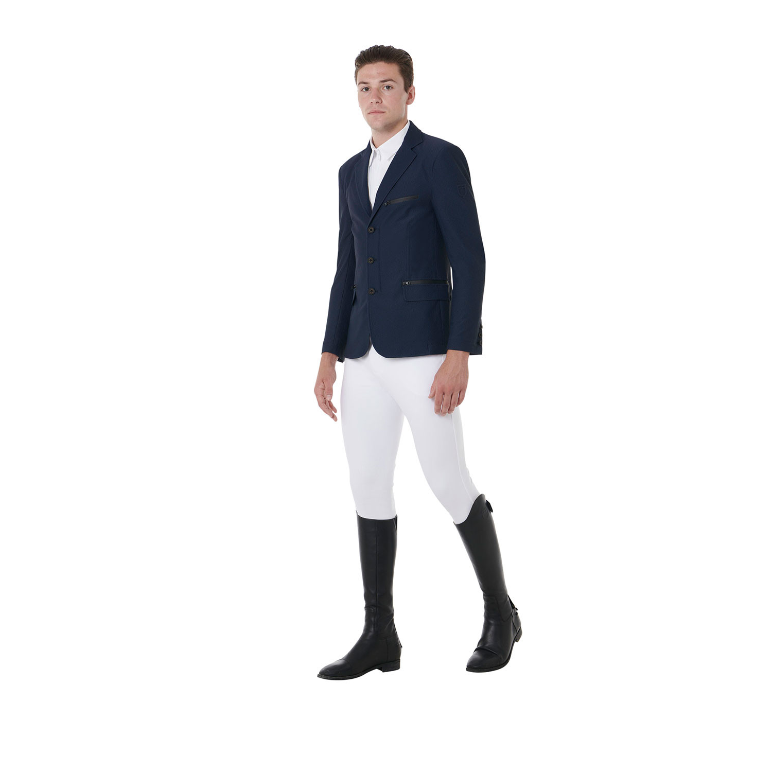 Pánské letní závodní sako Equestro se třemi knoflíky z perforované látky