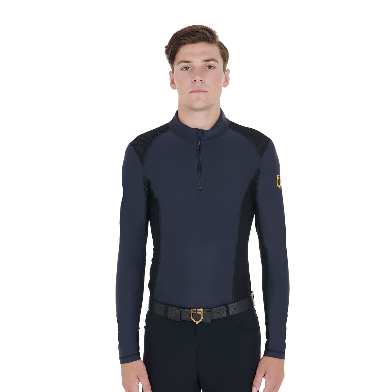 Pánské slim fit technické jezdecké tričko Equestro s dlouhým rukávem pro chladné období