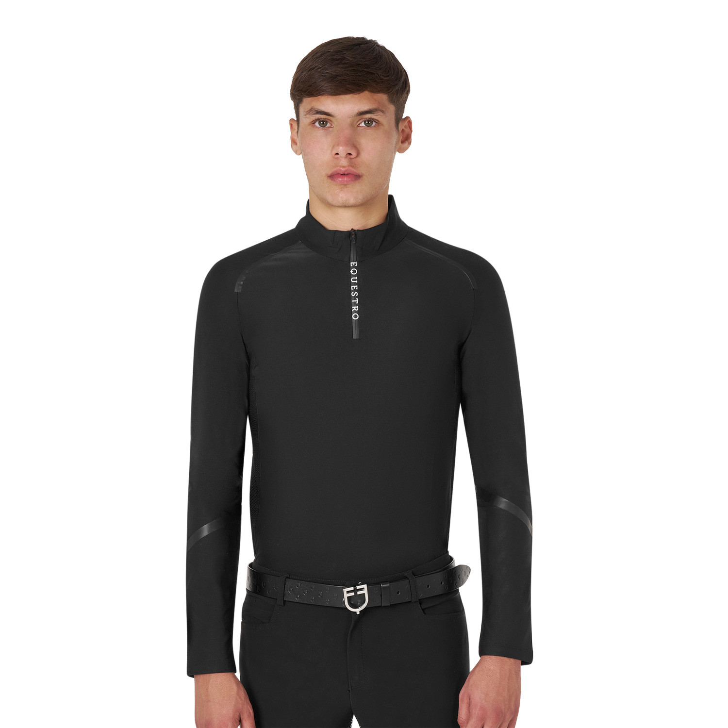 Pánské slim fit technické jezdecké tričko Equestro s dlouhým rukávem a kontrastními vsadkami