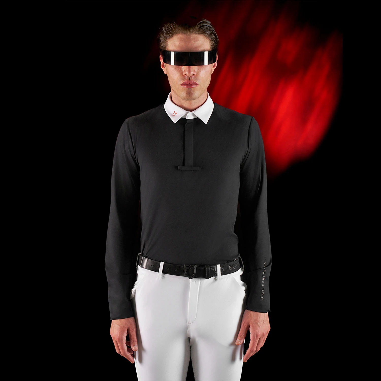 Equestro Ridertechnology Herren-Turnier-Poloshirt mit langen Ärmeln und Knöpfen