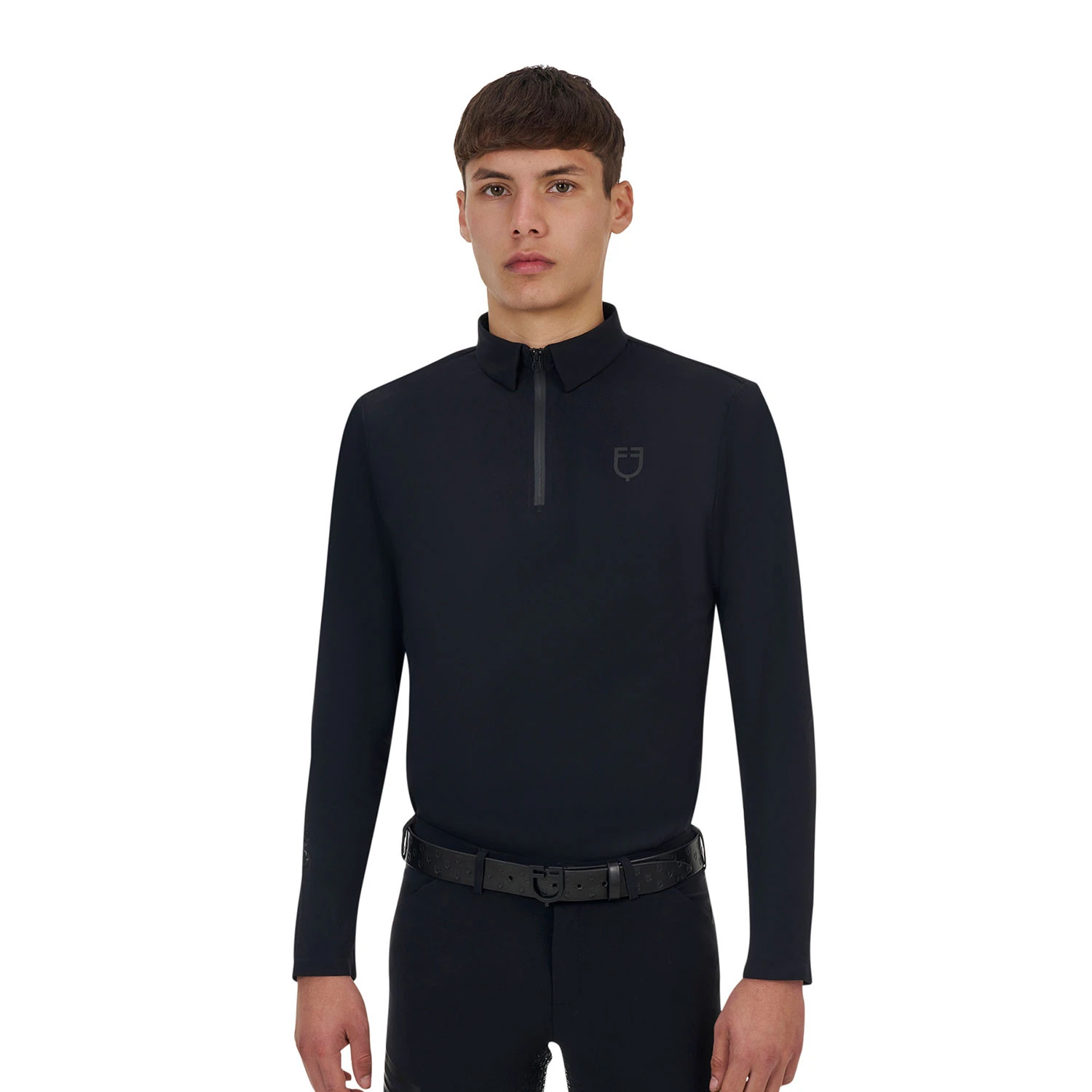 Equestro Ridertechnology Herren Trainings-Poloshirt mit langen Ärmeln und Reißverschluss