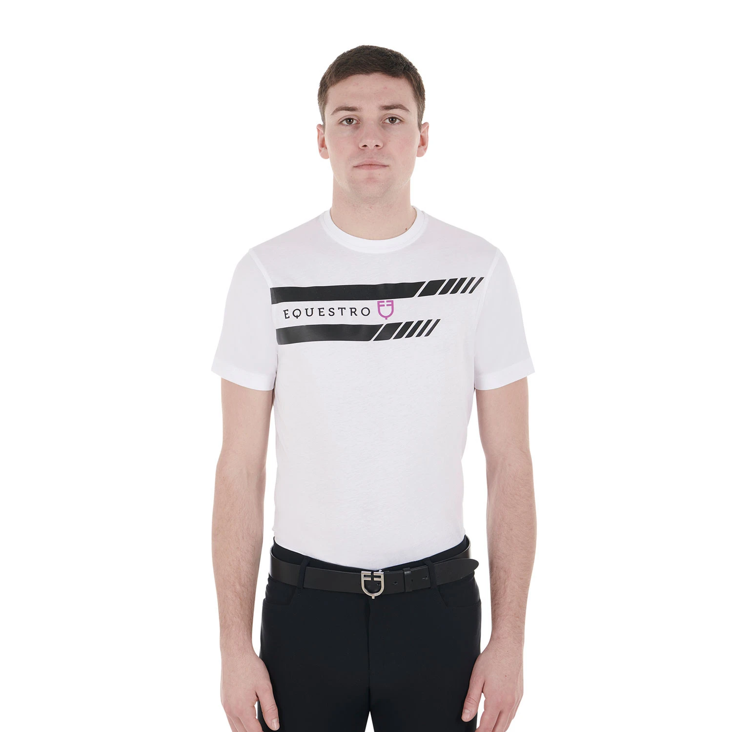 Herren-Slim-Fit-T-Shirt mit lila Logo und schwarzen Details