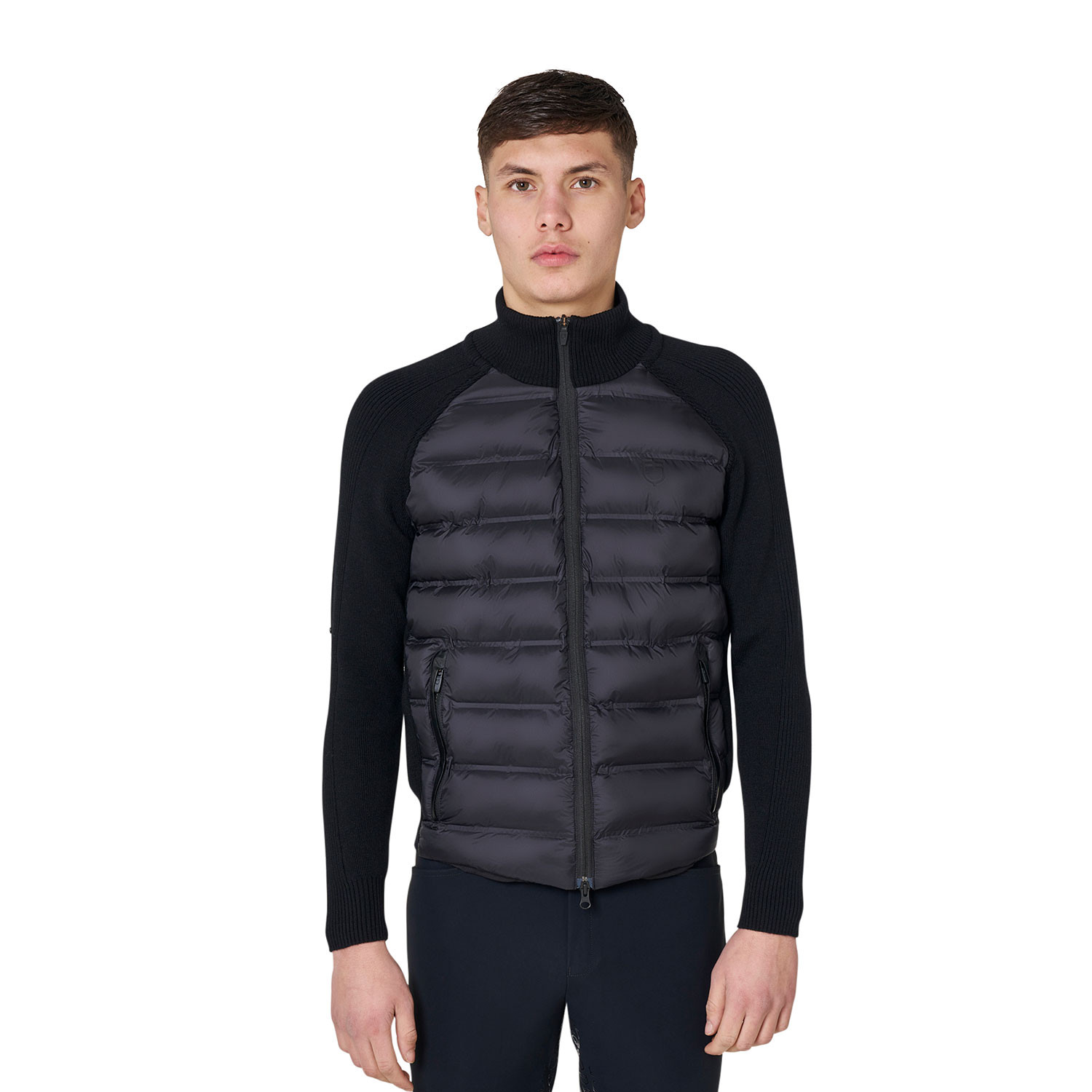 Men's down jacket with knitted sleeves