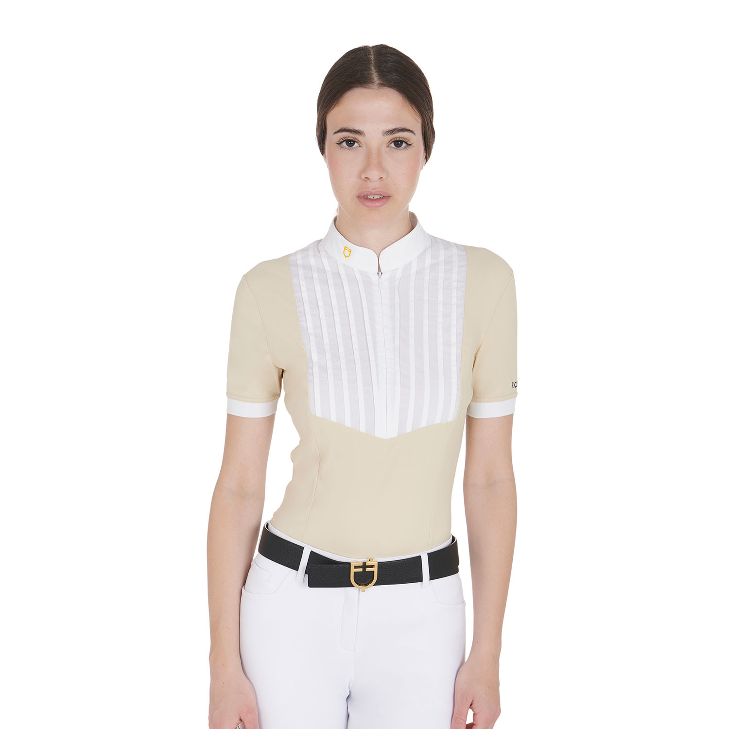 Women's slim fit pleated cotton polo shirt