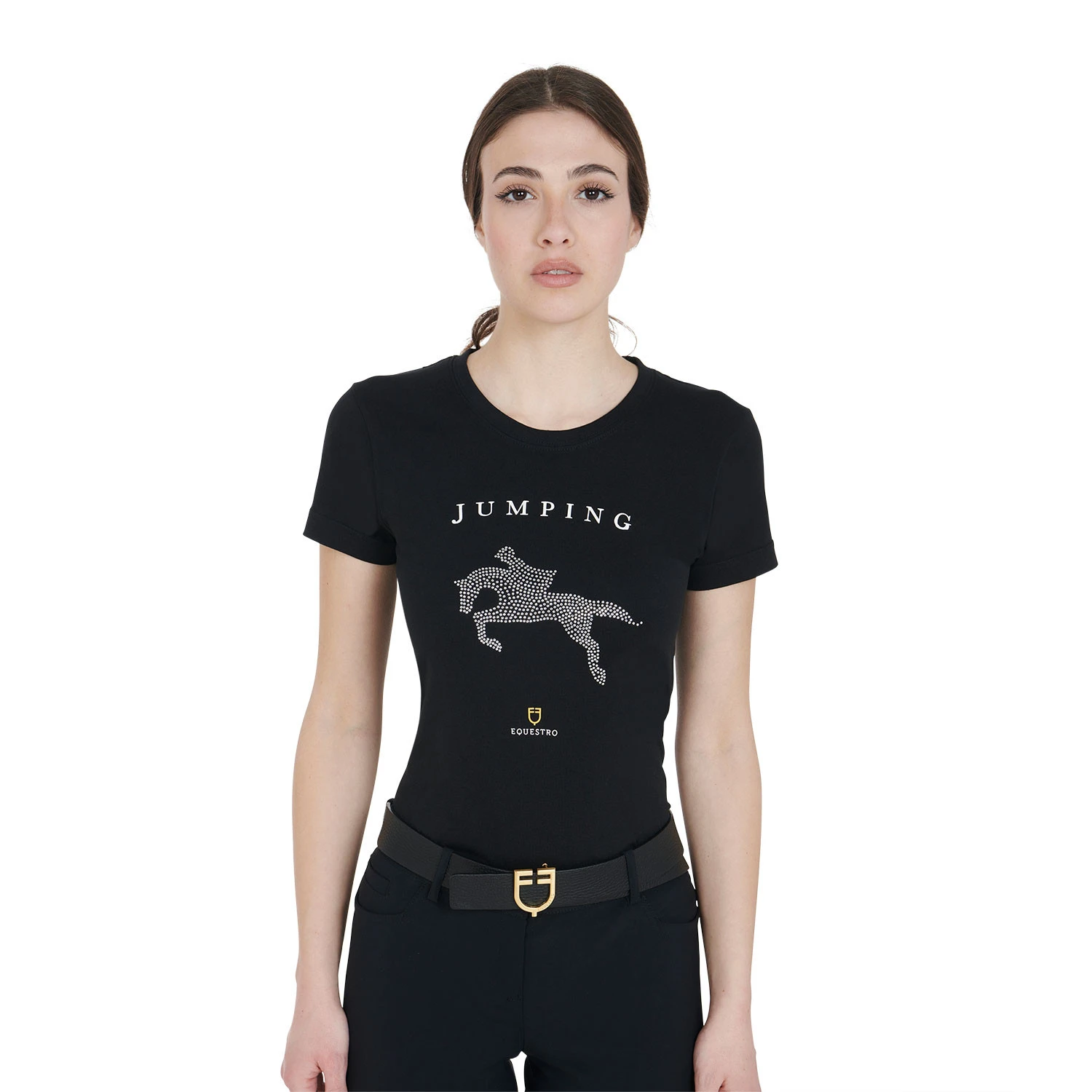 Dames slim fit T-shirt springen met strass-steentjes