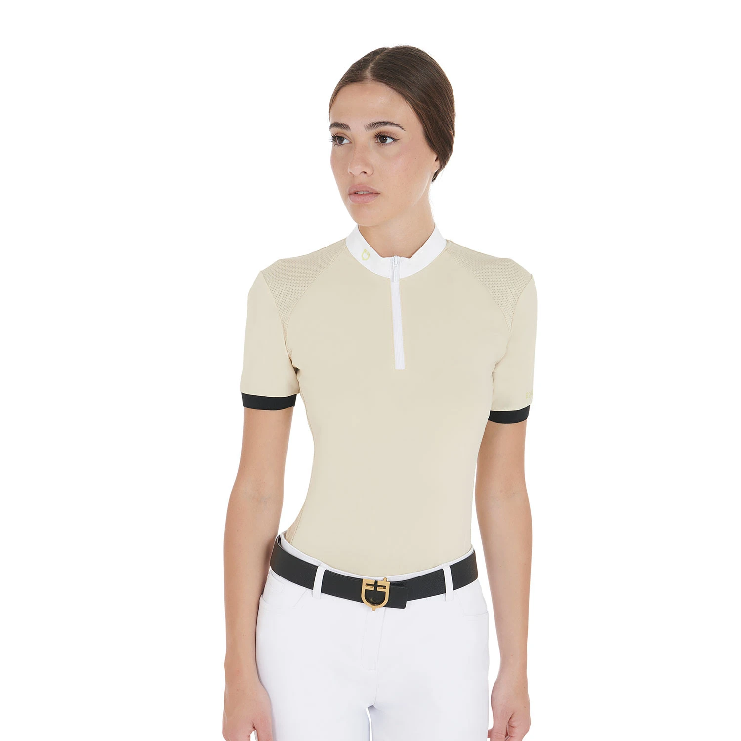 Dames slim fit poloshirt met contrasterende schouderinzetten