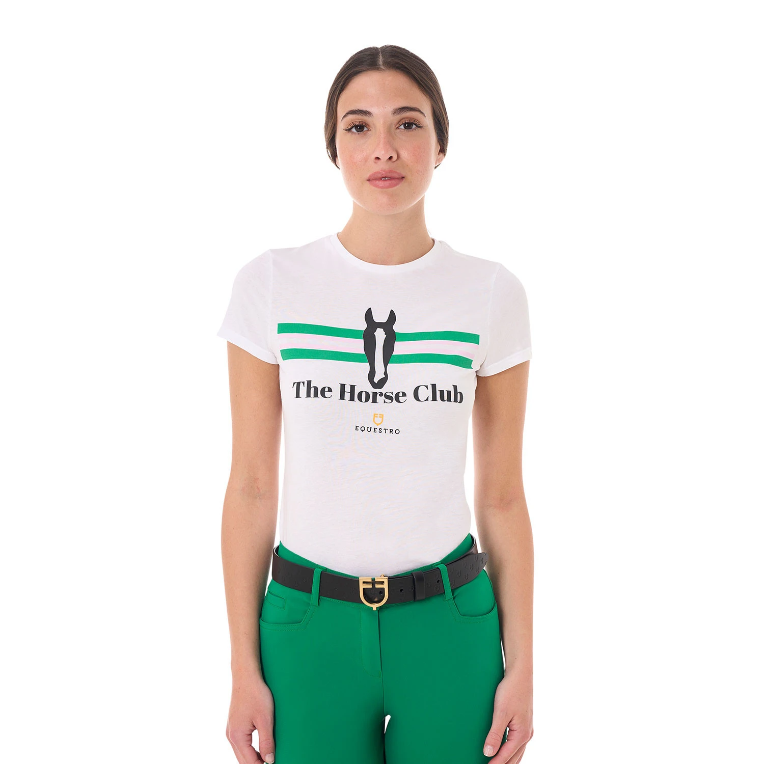 Damen-T-Shirt aus Baumwolle mit Streifen und Horse Club