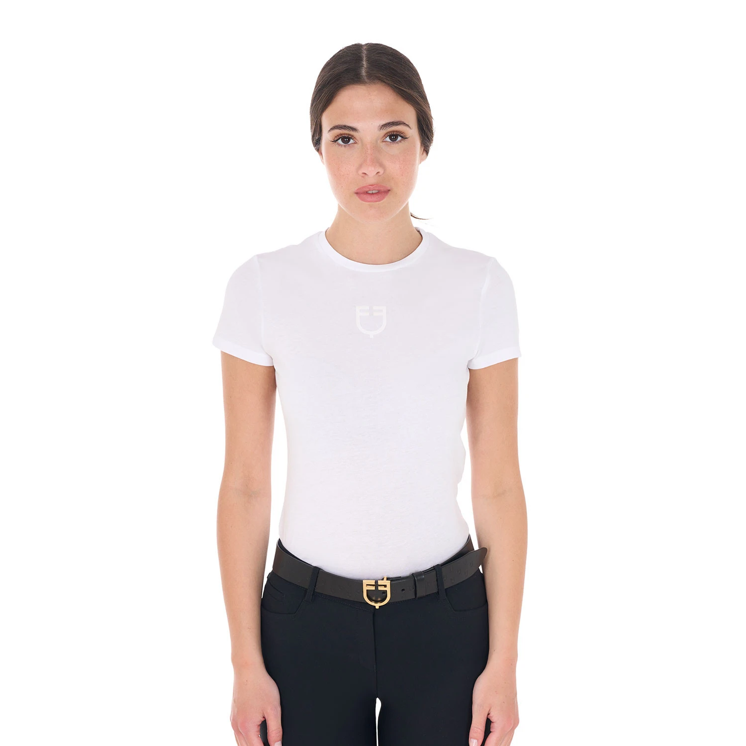 Dames basic T-shirt met ton-sur-ton logo