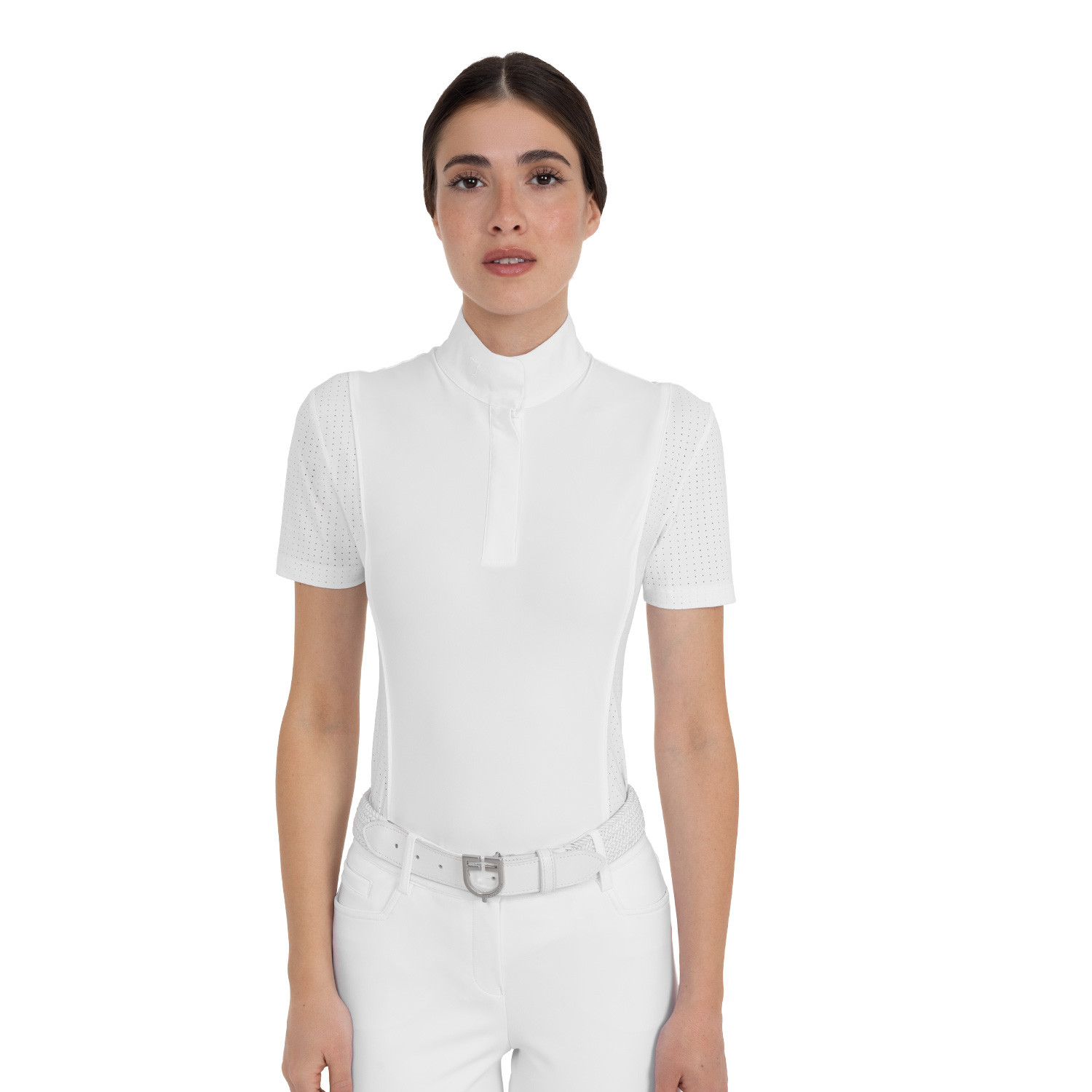 Women's short-sleeved competition polo shirt with mesh inserts