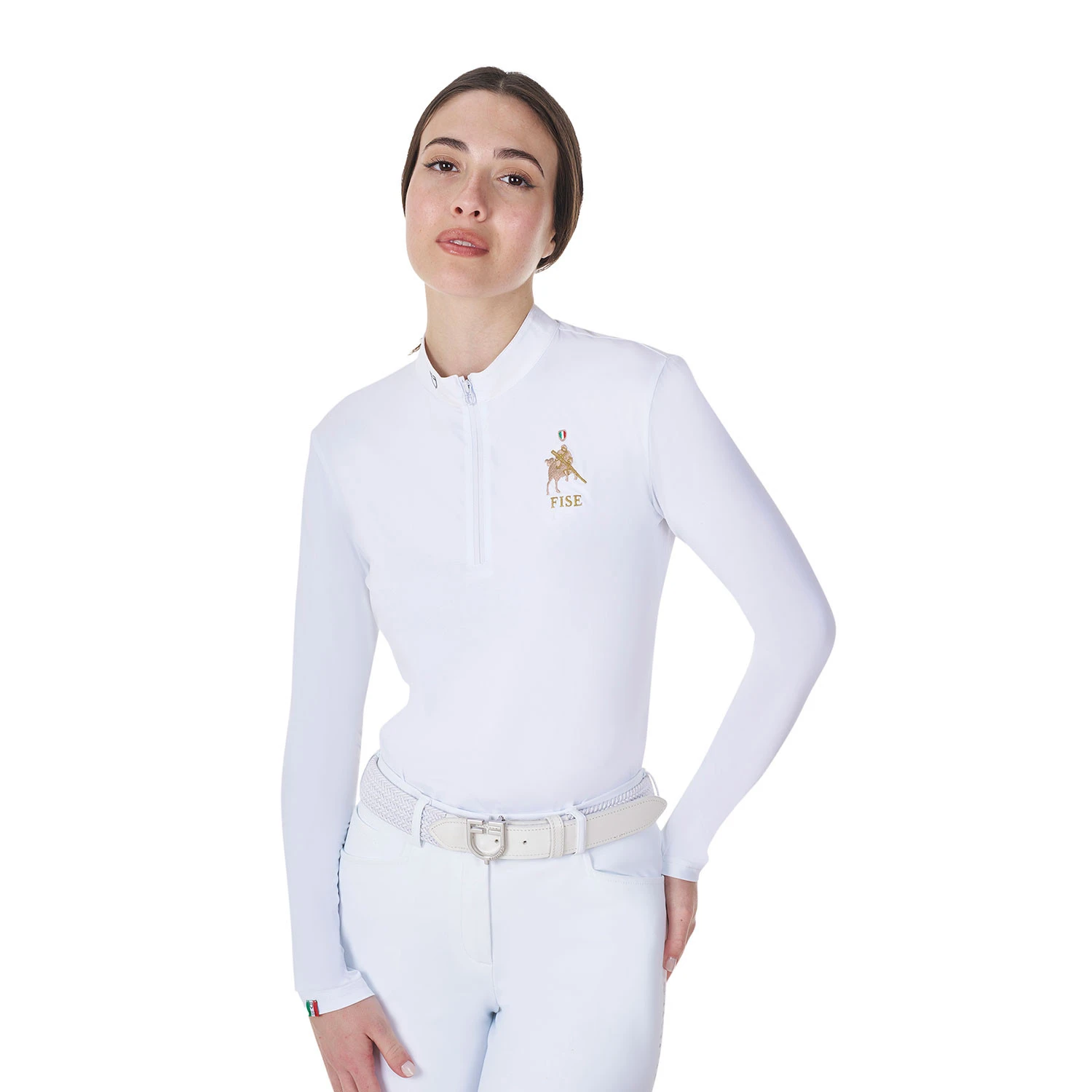 Damen-Langarm-Turnier-Poloshirt Equestro x FISE