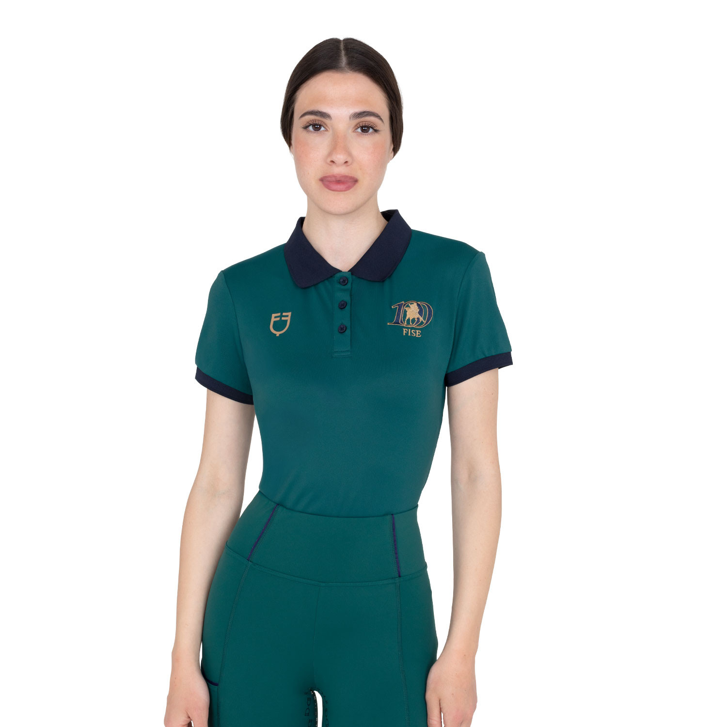 Women's three-button training polo shirt Equestro X FISE 100