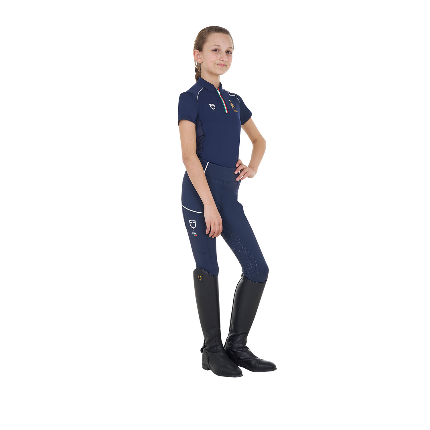 Dětské unisex technické jezdecké tričko Equestro X FISE