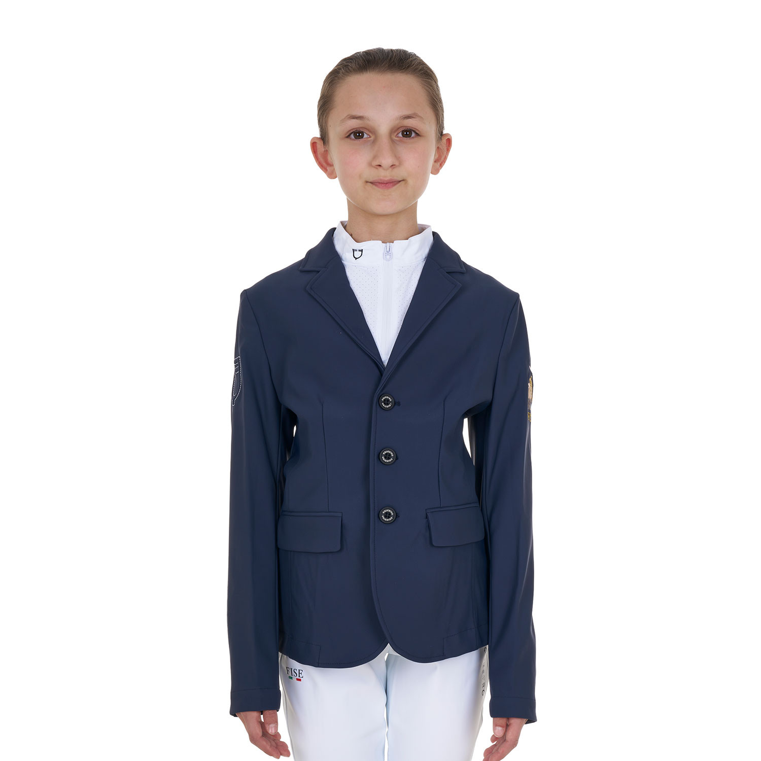 Dětské unisex závodní sako Equestro X FISE se třemi knoflíky