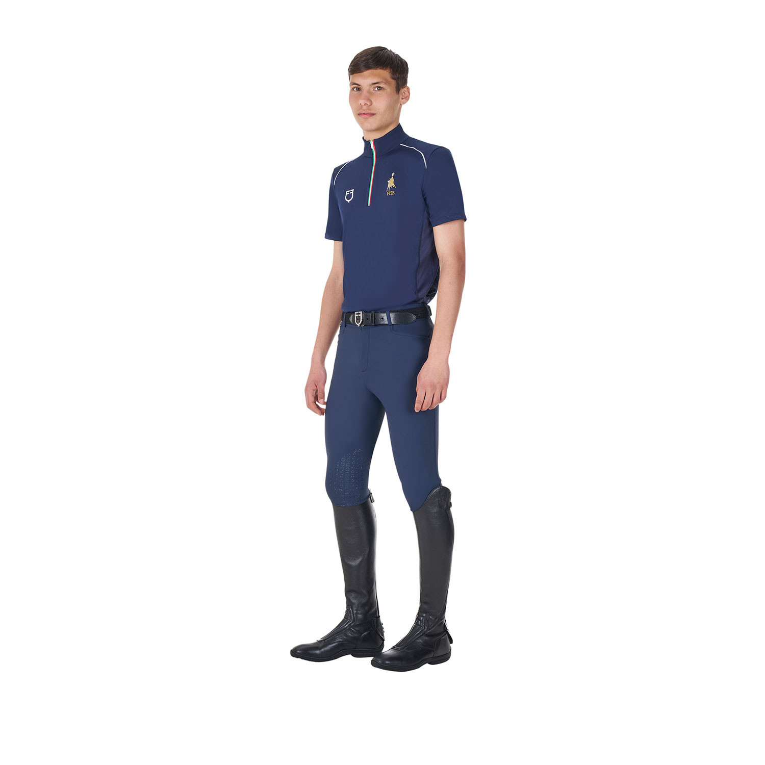 Pánské technické jezdecké tričko Equestro X FISE se zipem v barvách Itálie