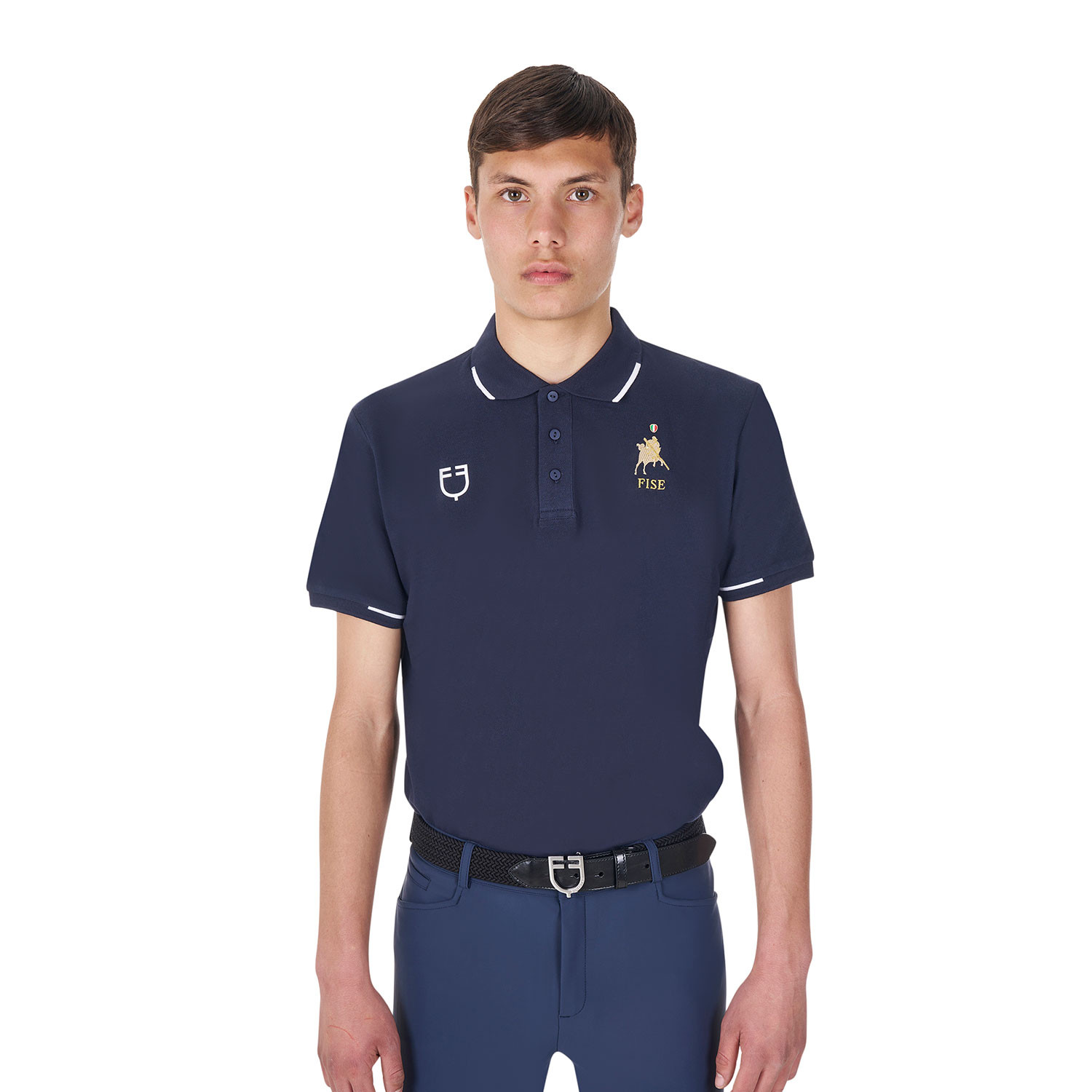 Pánské technické jezdecké polo Equestro X FISE se třemi knoflíky