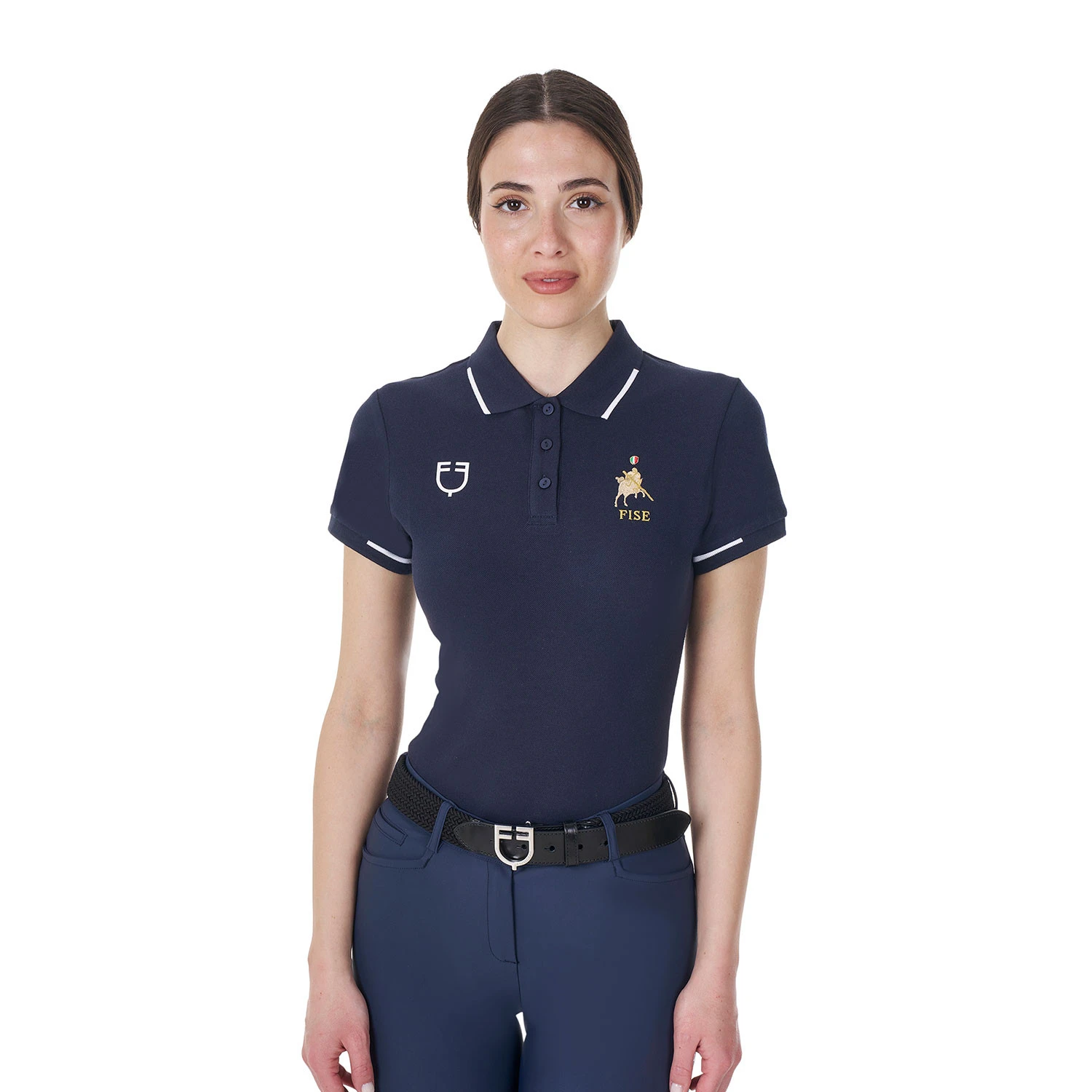 Damen-Trainingspoloshirt mit drei Knöpfen Equestro X FISE