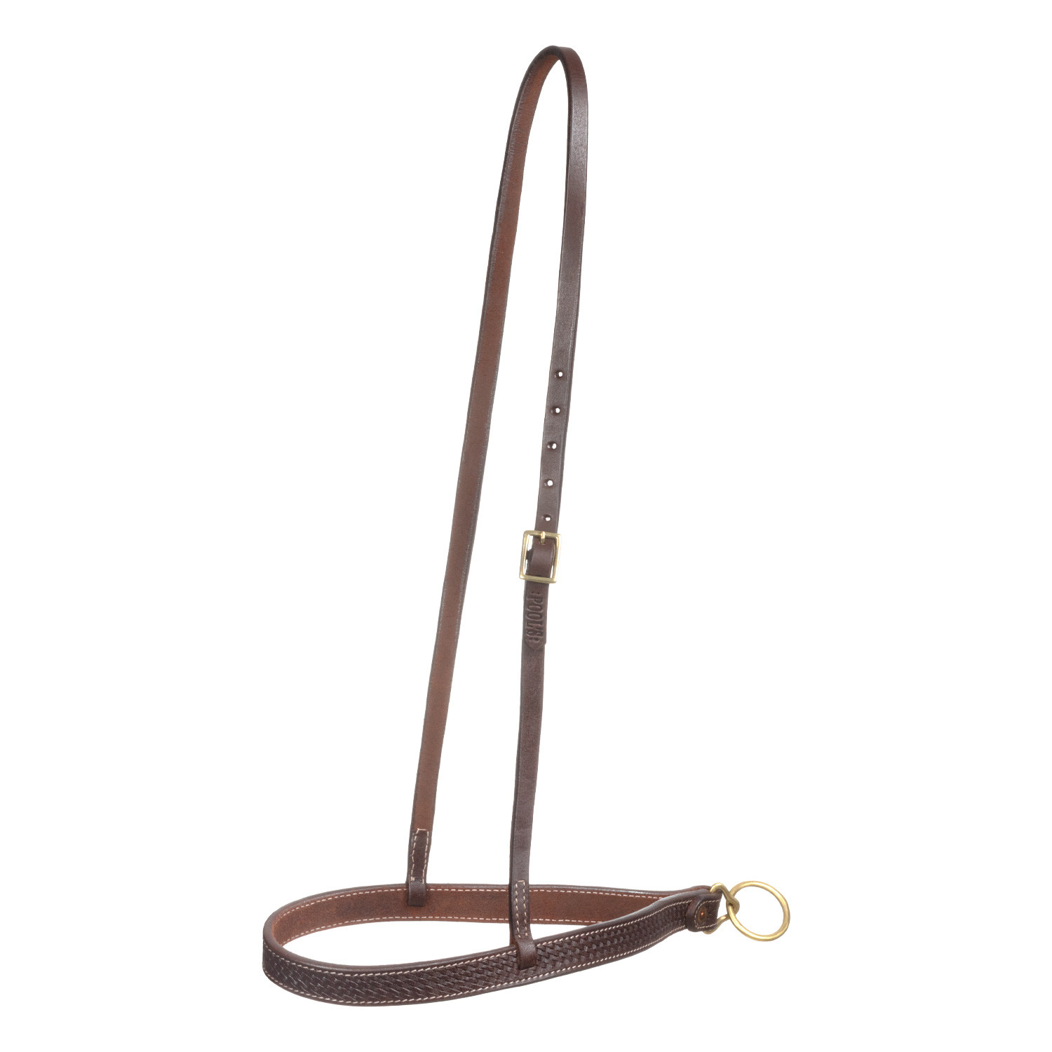 One-ear leather tied down with brass buckles