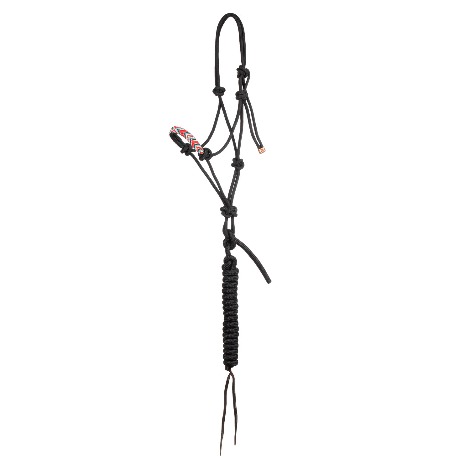 Černá provazová ohlávka Pool's Navajo z dvojitě uzlovaného lana s korálky a vodítkem