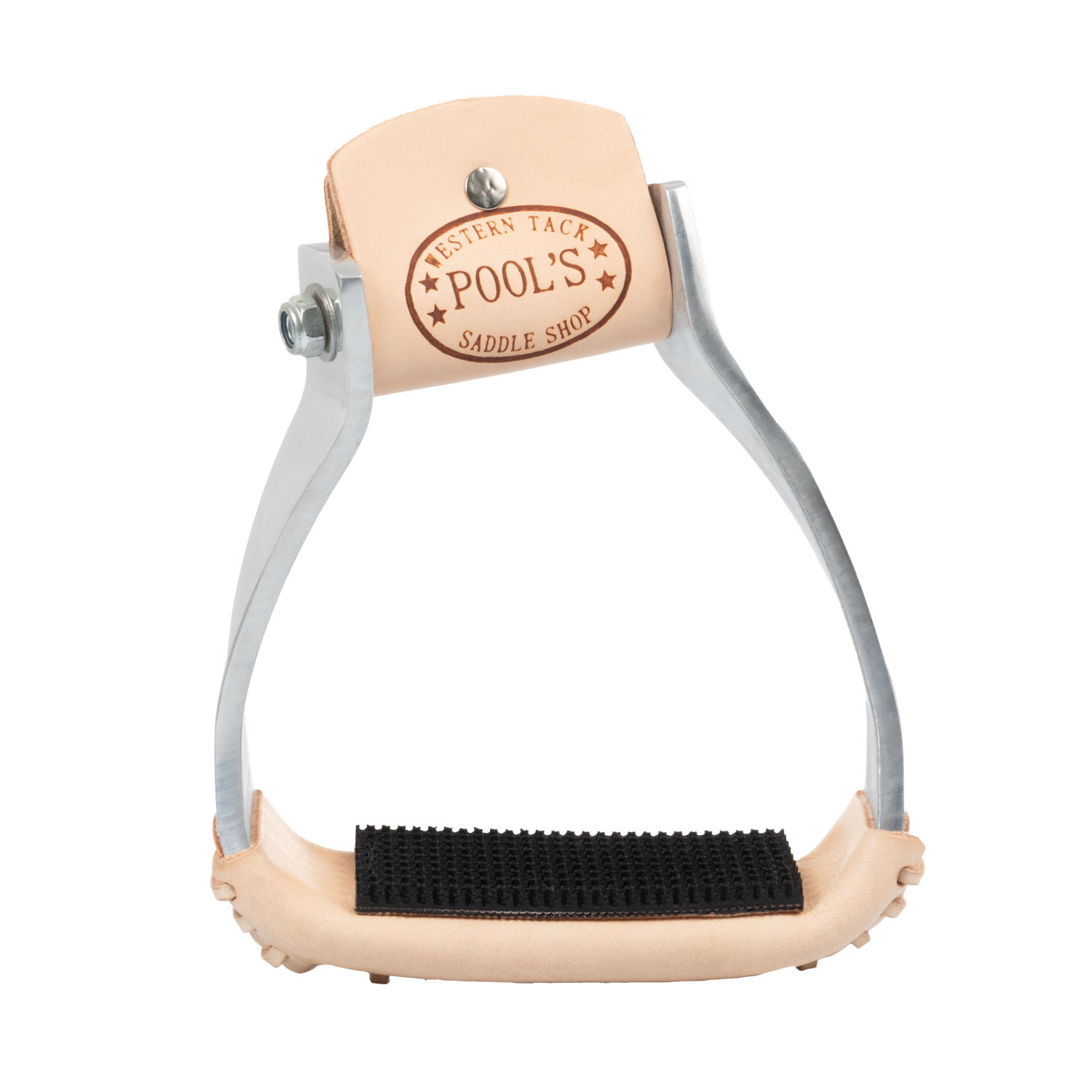 Barrel stirrups with leather-coated tread