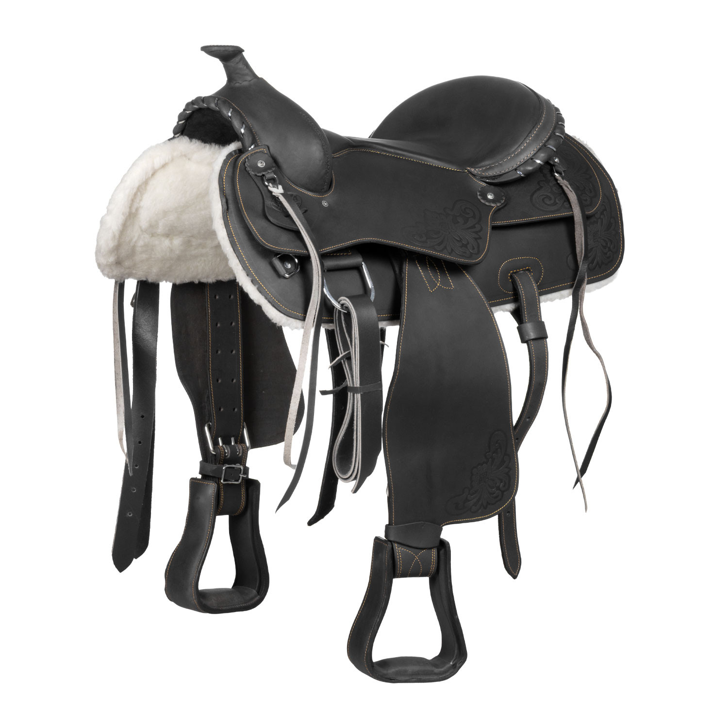 Lakota Saddle With Nabuk Seat And Silver Wire Tooling