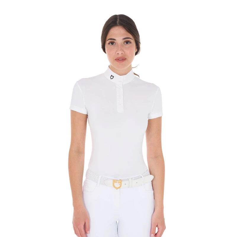 Damen Slim-Fit-Wettkampf-Poloshirt mit Stehkragen