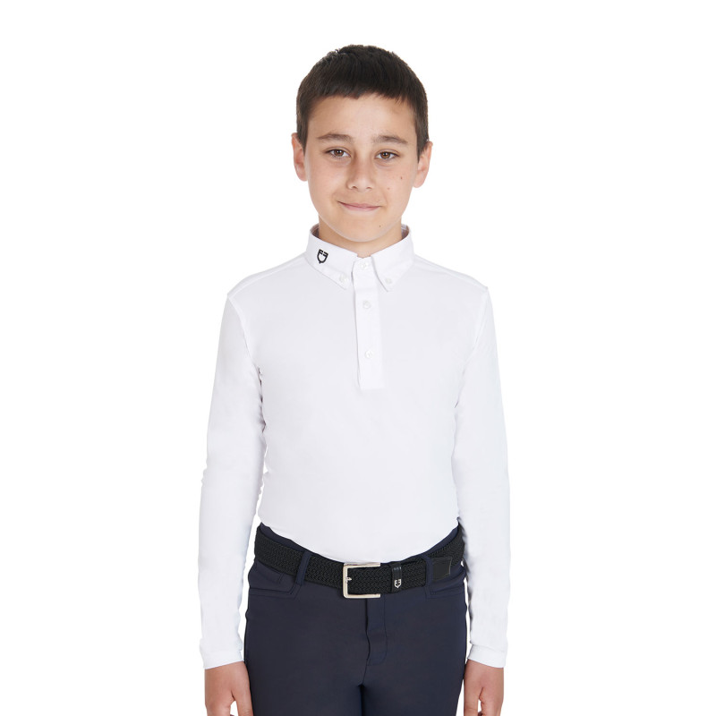 Boy's slim fit competition polo shirt with three buttons