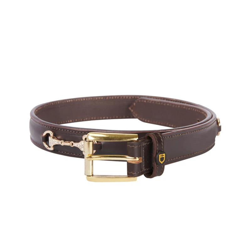 Leather belt with snaffle bits and rhinestones