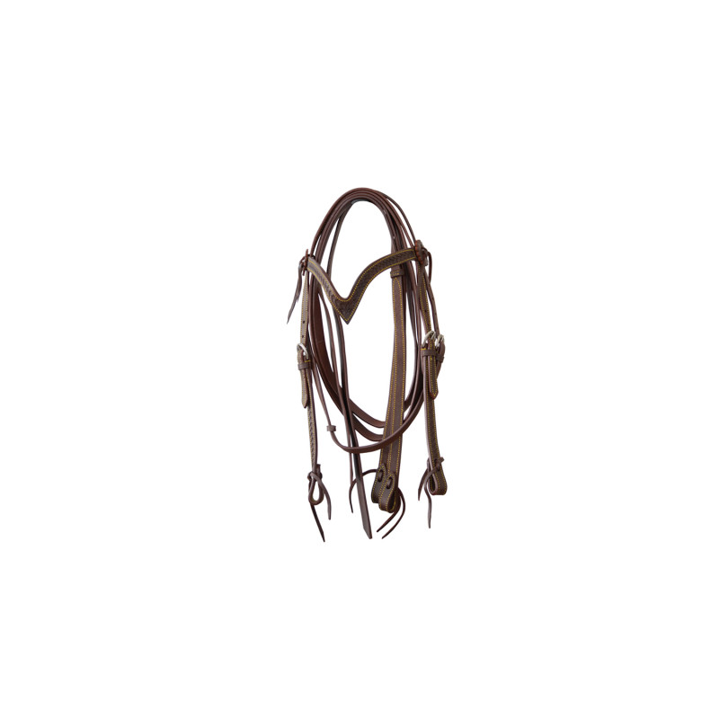 Western Bridle V Browband Basket/Flower Tooling