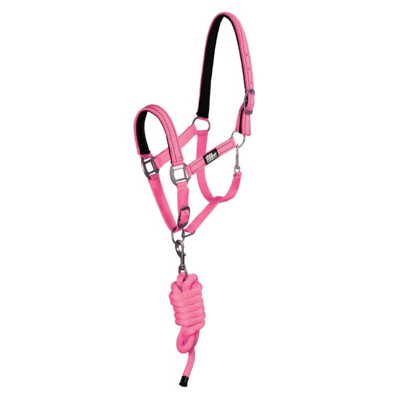 SYNTHETIC HALTER WITH LEAD  SOLID COLOR WITH REFLECTIVE STRIPES