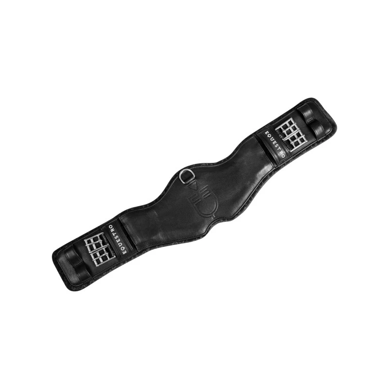 Shaped dressage girth in leather with engraved logo