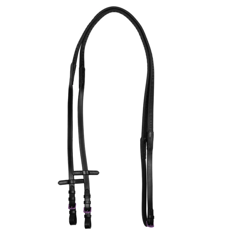 Leather and rubber reins violet fitting