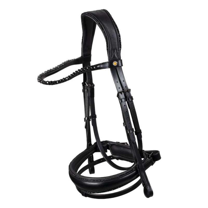 Anatomical leather dressage bridle with rhinestones